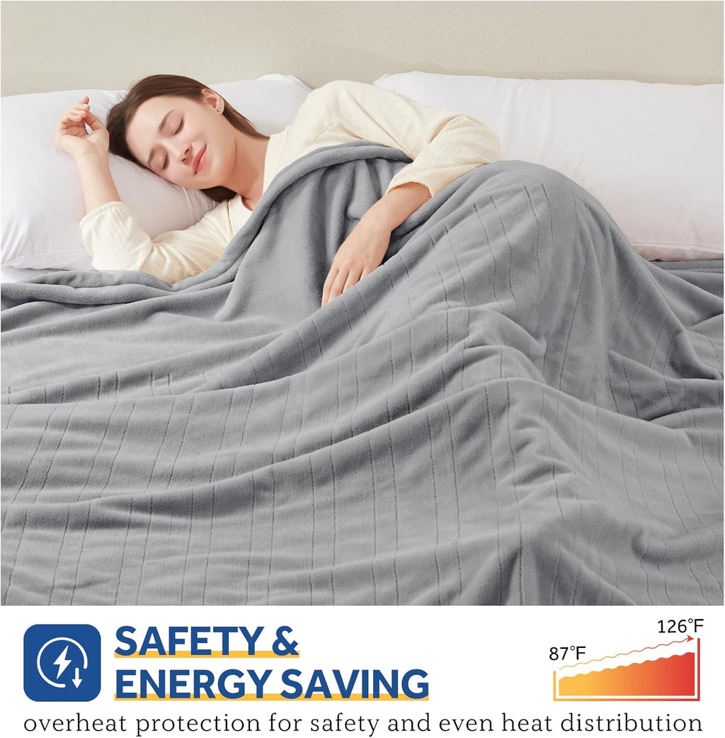 Sealy Electric Blanket Queen Size, Flannel Heated Blanket with 10 Heating Levels & 1-12 Hours Auto Shut Off, Machine Washable, Light Grey, 84 x 90 Inch