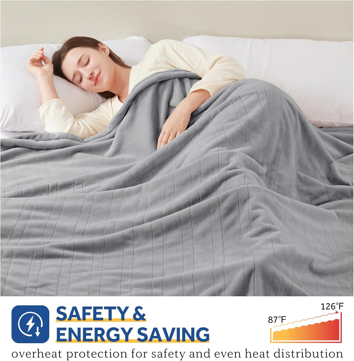 Sealy Electric Blanket Queen Size, Flannel Heated Blanket with 10 Heating Levels & 1-12 Hours Auto Shut Off, Machine Washable, Light Grey, 84 x 90 Inch