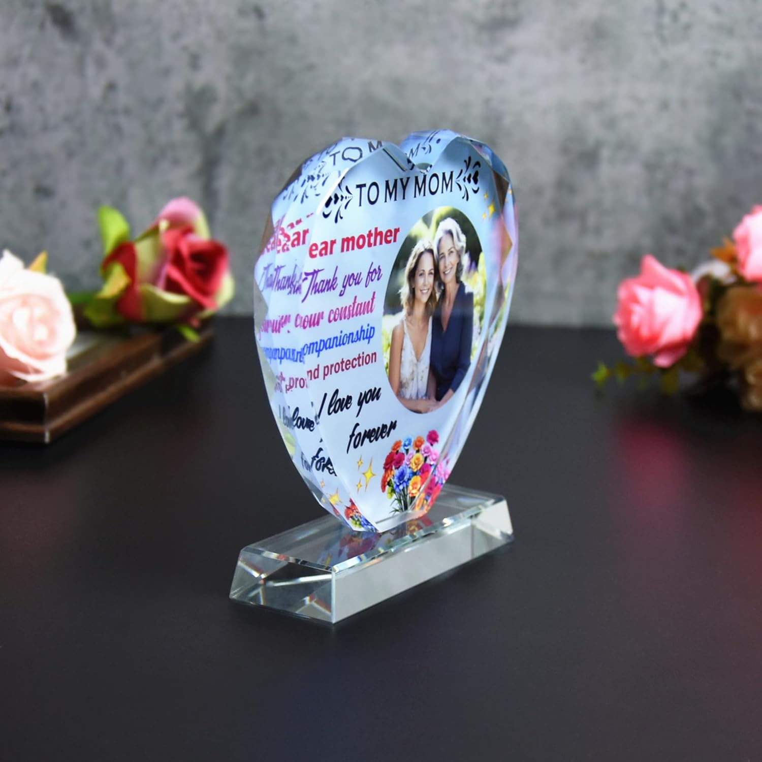 FANF&YKPY Personalized mother's gift customized heart-shaped crystal photo frame Christmas, Thanksgiving, Mother's Day, birthday gift for mom, mother, wife, women, ladies, grandmother