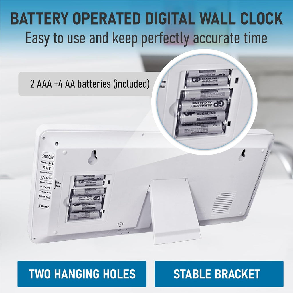 TXL 18.44" Large Digital Wall Clock with Backlight, Battery Operated Alarm Clock with Day, Date & Temperature, Jumbo Display Digital Count Up Down Timer Clock for Hoom,Classroom Room,Office