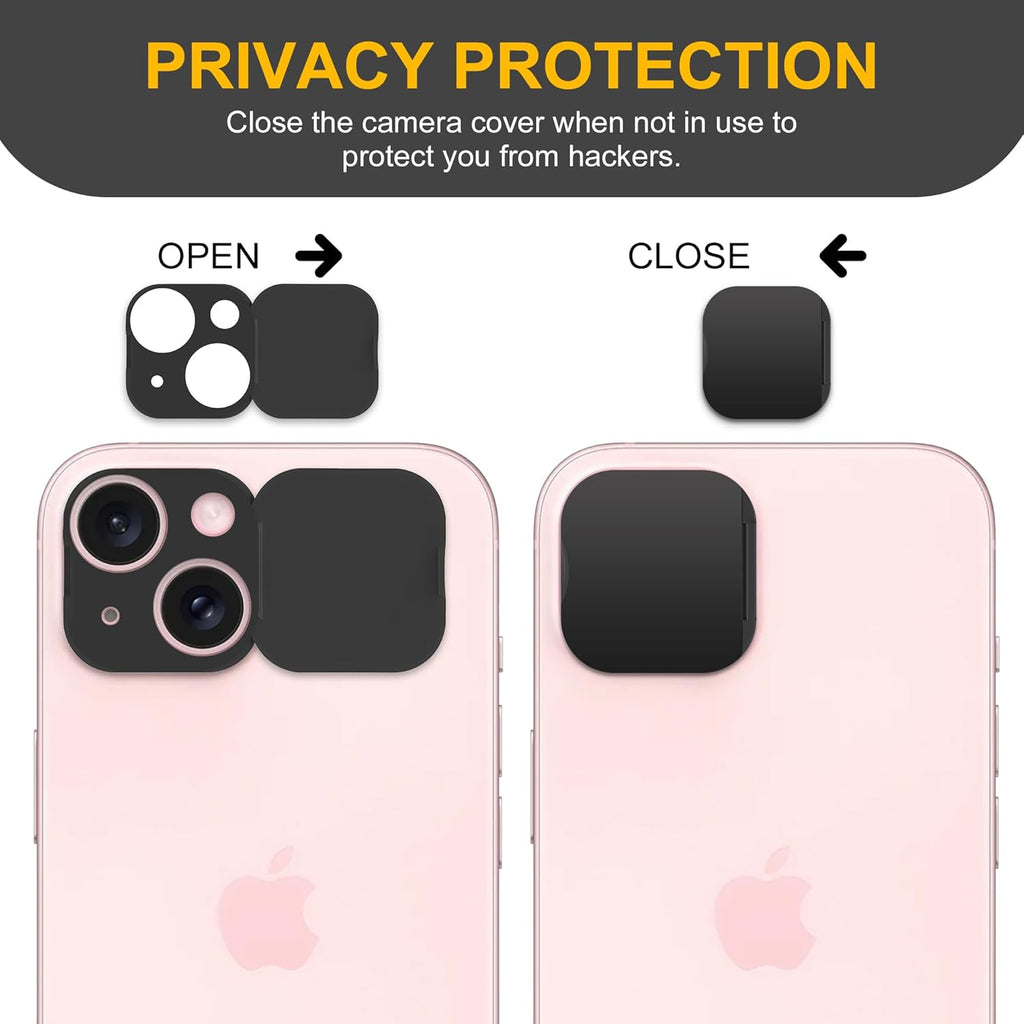 3 Pack Privacy Cover Compatible for iPhone 15/iPhone 15 Plus with 2 Front Camera Privacy Cover, Anti-Spy Camera Cover, Easy-Adhesive Design, Safeguard on iPhone 15/15 Plus.Black