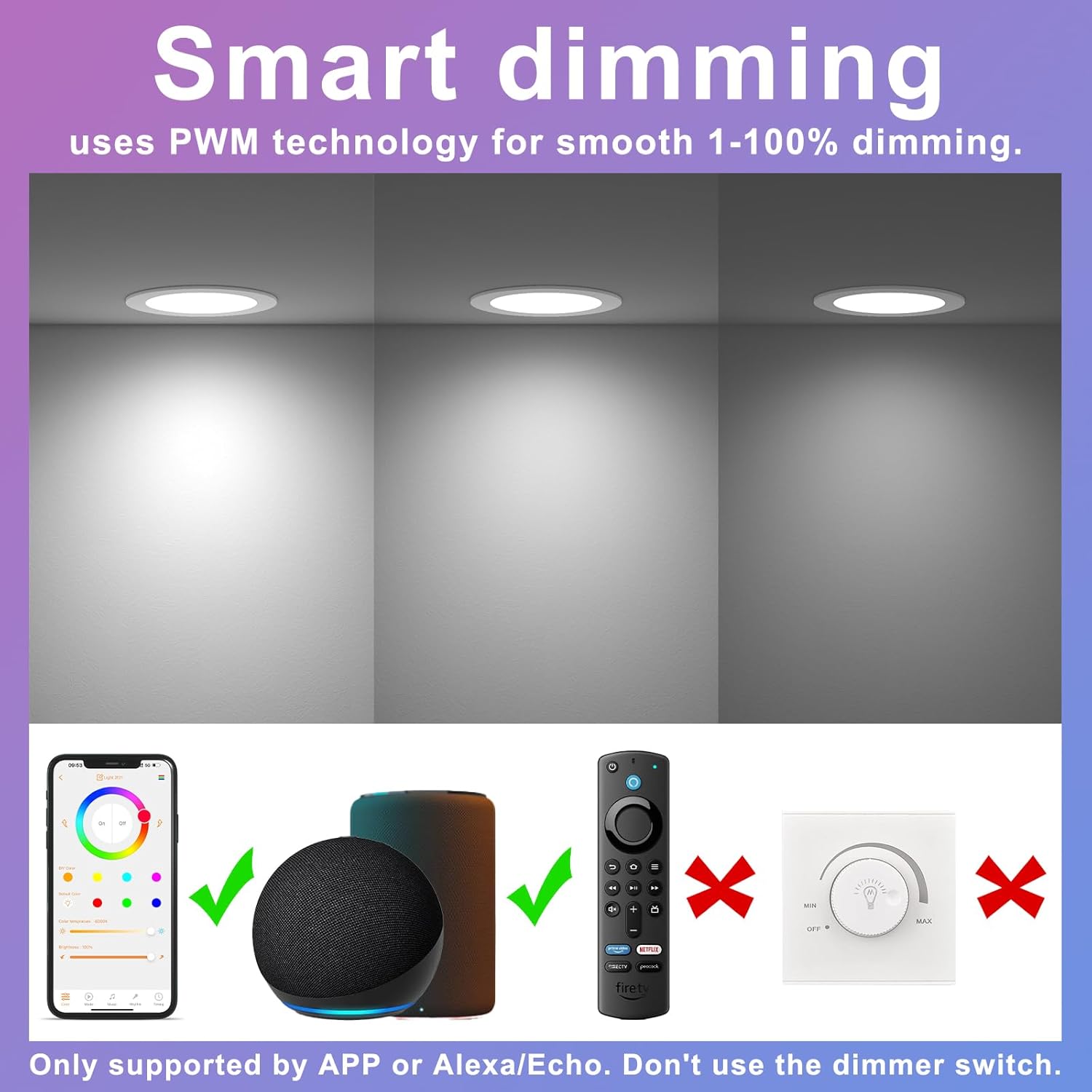 Smart Recessed Lighting 4 Inch RGBCW Color Changing 12W LED Downlight with Junction Box,1080 Lumen Recessed Ceiling Light Compatible with Alexa,Dimmable by Bluetooth Control -6Pack