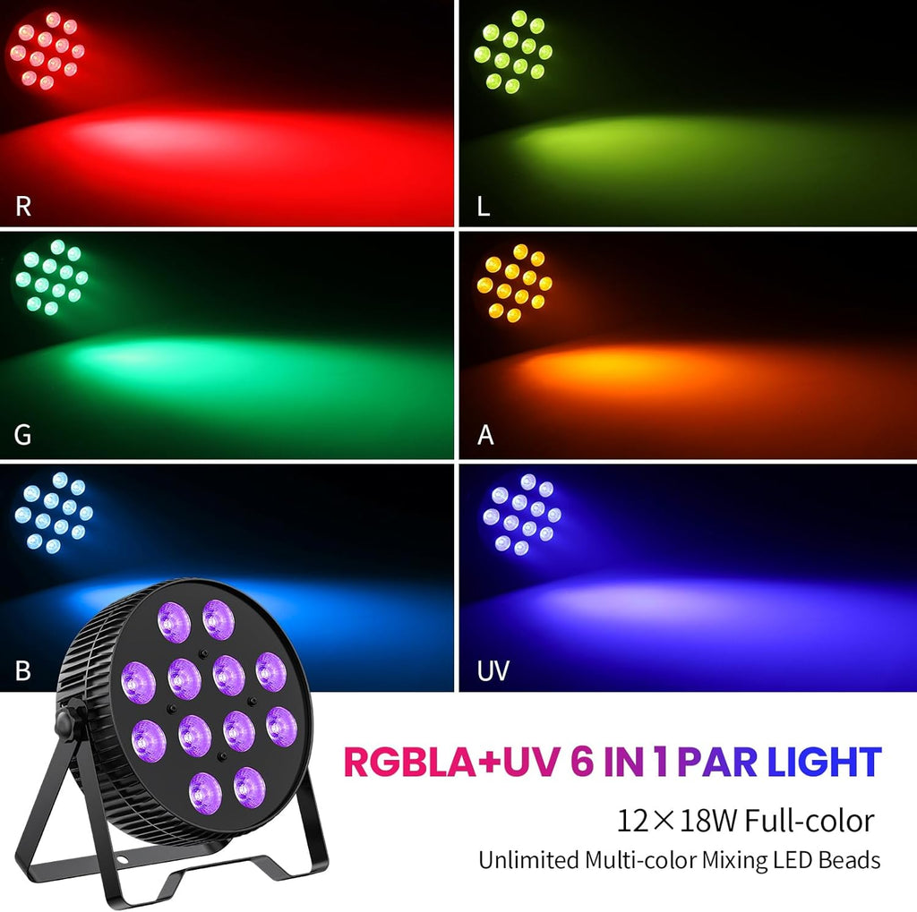 Betopper LED Stage Lights,12X18W DJ Par Light,RGB+Lime+Amber+UV 6-in-1 Wash/Strobe Effect Stage Lighting, DMX512/Sound Activated Uplighting Light for DJ,Parties,Concerts,Bars,1 Pack
