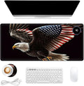 Heated Mouse Pad, Warm Desk Pad, Keyboard Mat 31.5 x 13 Inch Large Size Intelligent Fast Heating, 3 Speed Adjustable, Timed Auto Power Off for Game Office Home,Soaring American Flag Eagle