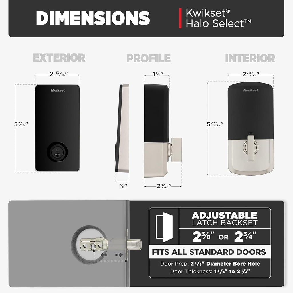 Kwikset Halo Select Smart Lock Keyless Entry Door Lock Wi-Fi and Matter Enabled Deadbolt No Hub Needed, Geofence Auto-Unlock, Grade AAA Certified, Easy Install, Satin Nickel Lifetime Finish Warranty