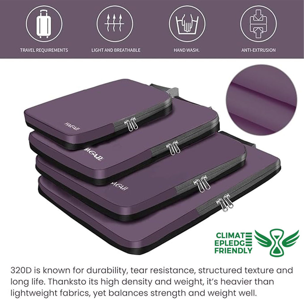 BAGAIL 4 Set/6 Set/8 Set Compression Packing Cubes Travel Accessories Expandable Packing Organizers (Cloth Pattern, 4-Dark Greyish)