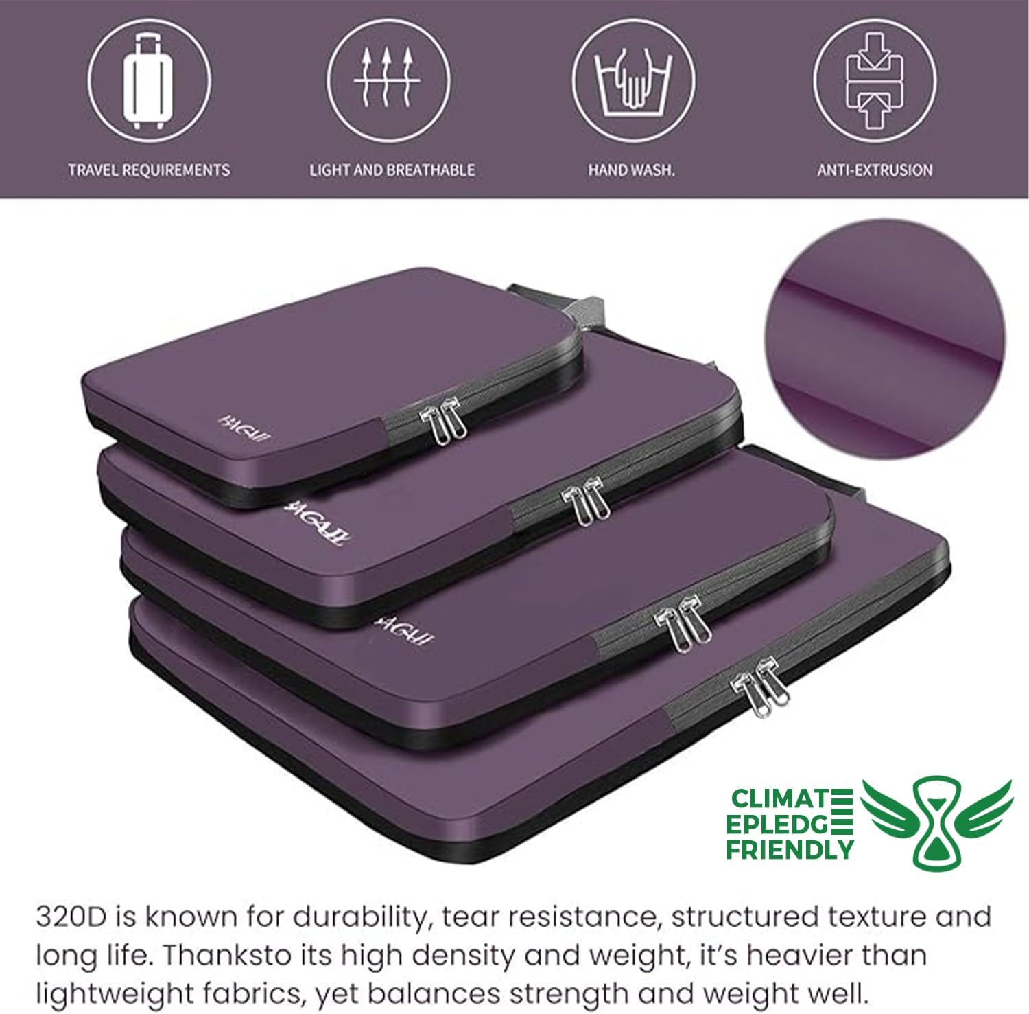 BAGAIL 4 Set/6 Set/8 Set Compression Packing Cubes Travel Accessories Expandable Packing Organizers (Cloth Pattern, 4-Dark Greyish)