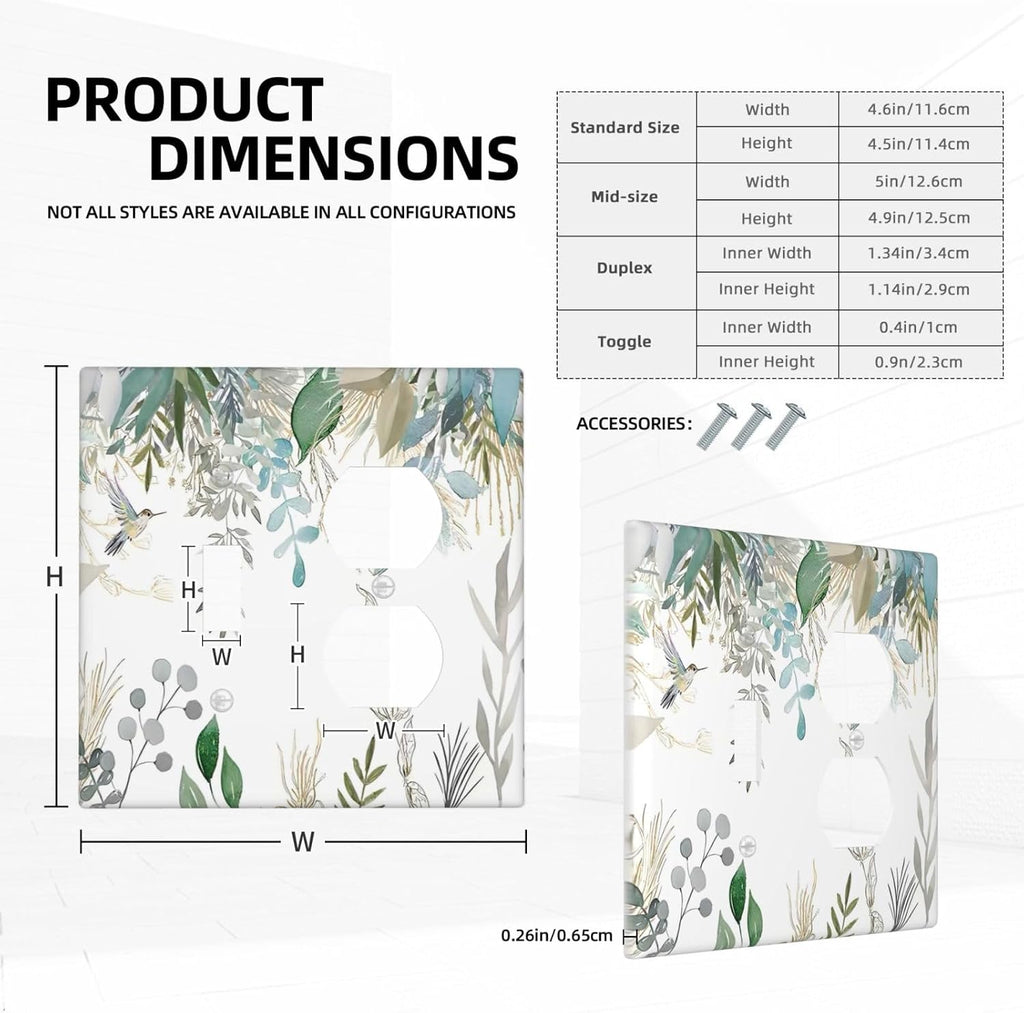 Green Tropical Palm Leaves Flower Plants Hummingbird Wallplates 1 Toggle 1 Duplex Switch Plate Electrical GFCI Faceplate Decorative Light Switch Covers for Bed Room Living Room Decor