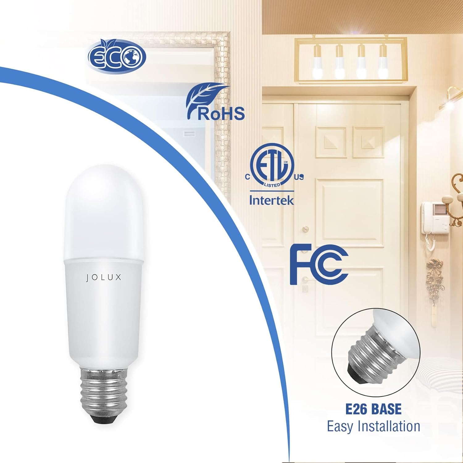 Jolux led Stick Lights for Enclosed Fixture,Led bulbs100 Watt Equivalent,6500K True White,1500 LM,E26 Medium Screw Base,High Lumen Light Bulb,Non-Dimmable, 6 Count (Pack of 1)………
