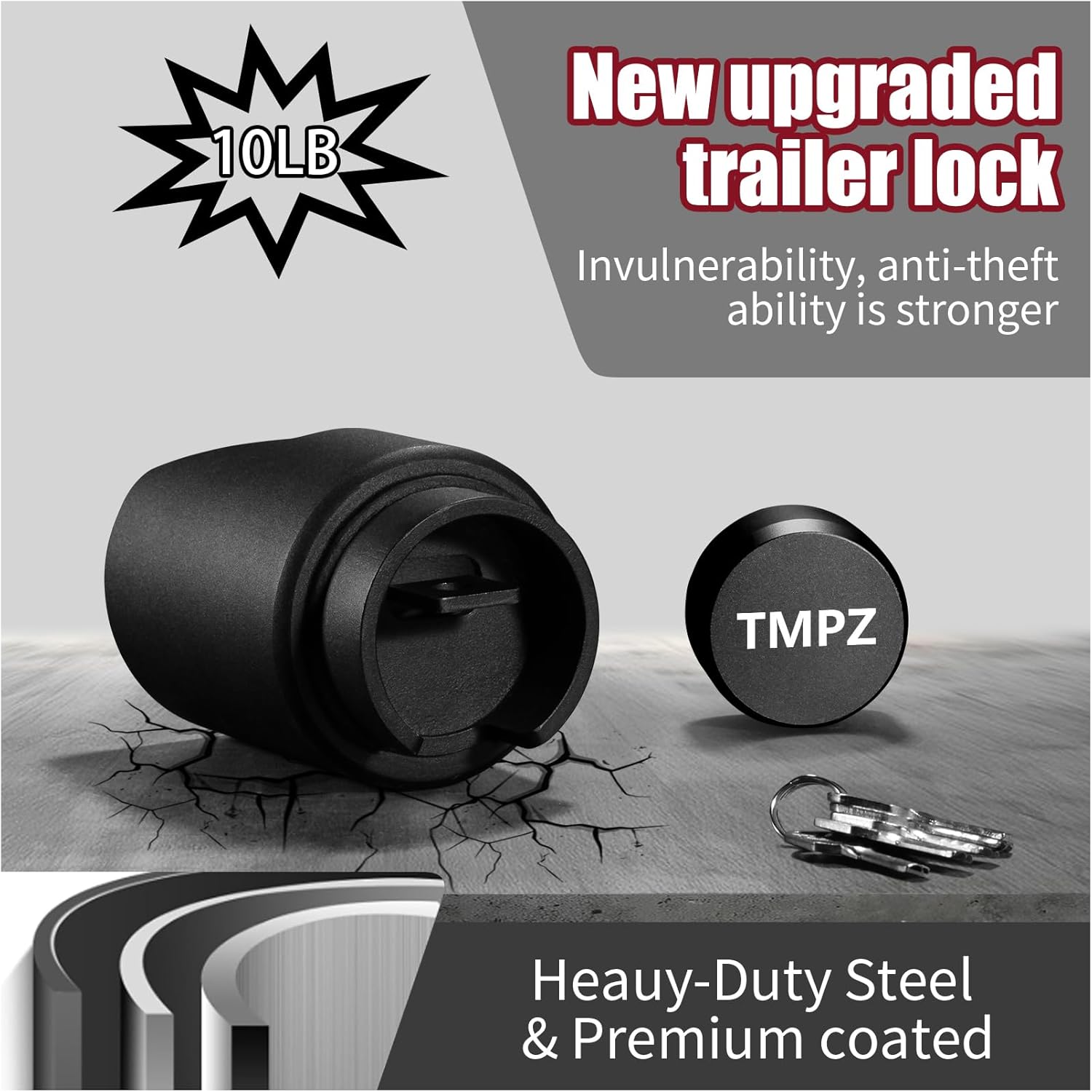 TMPZ Upgraded Heavy Duty Steel Trailer Hitch Lock for Most 2 Inch Couplers – Coupler Lock Secures Safety Chains, Anti-Theft Weatherproof Protection for RV, Pickup, Camper & Utility Trailers (Black)
