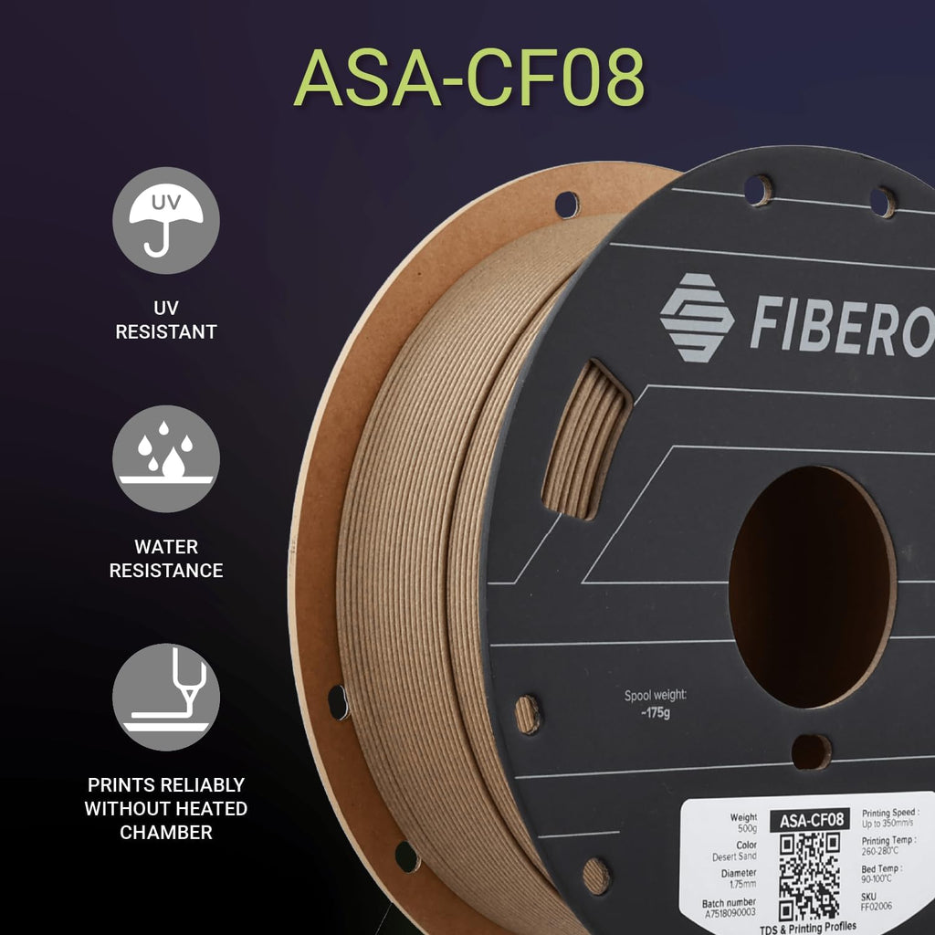 Polymaker Fiberon ASA-CF08 Desert Sand Carbon Fiber 3D Printing Filament 1.75mm 0.5KG, UV & Weather Resistant, High Rigidity, Heat Resistant, Easy to Print, Functional Parts & Prototypes