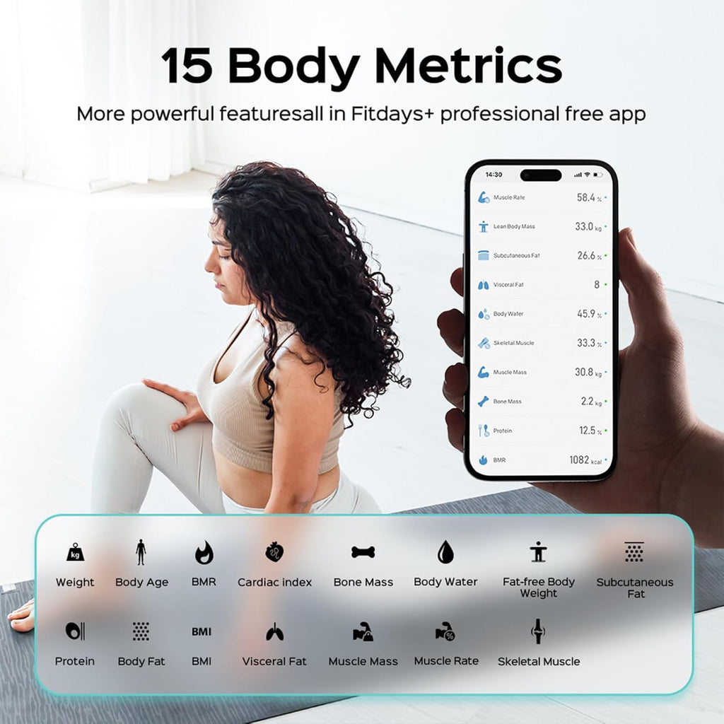 Smart Scale for Body Weight, Digital Bathroom Scale for Weight Fat BMI Muscle Mass Body Composition Analyzer, Larger Platform, Bluetooth Highly Accurate Weighing Machine 400lb (Black 2408)