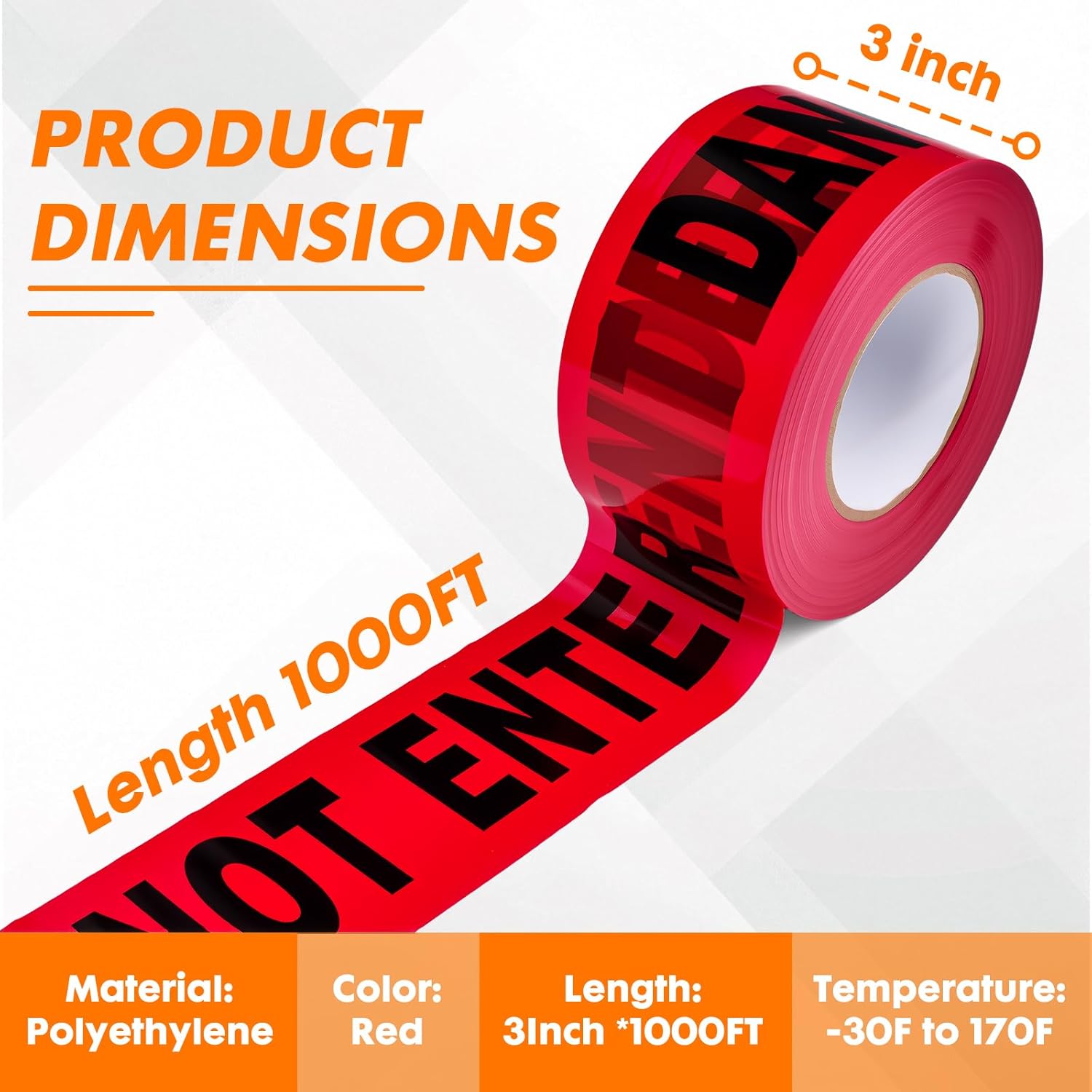 Danger DO NOT Enter Tape – 3 Inch x 1000 Feet | Bright Safety & Hazard Tape with Bold Black Text for Construction, Events, and Dangerous Areas (Danger DO NOT Enter, 1 Pack)