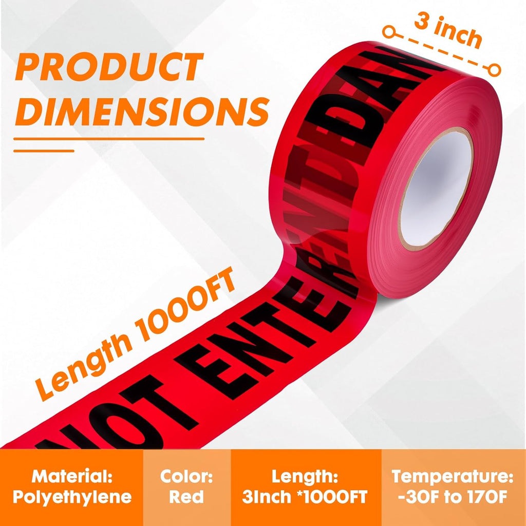 Danger DO NOT Enter Tape – 2PACK - 3 Inch x 1000 Feet Each | Bright Safety & Hazard Tape with Bold Black Text for Construction, Events, and Dangerous Areas (Danger DO NOT Enter, 2 Pack)