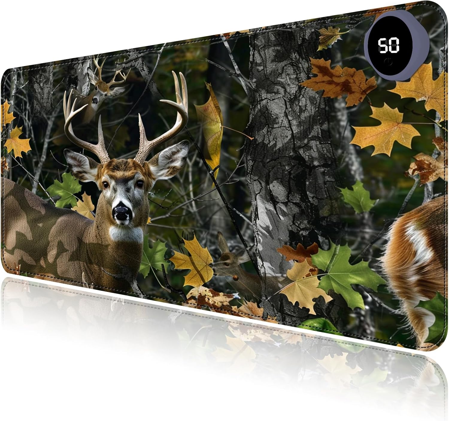 Heated Mouse Pad with 3 Levels Heated & 3 Hours Auto Shut-Off Mouse Pad for Warming Hands in Office Home, 23.6" x 14.2"Large Safe Desk Mat Hand Warmer，Maple Elk
