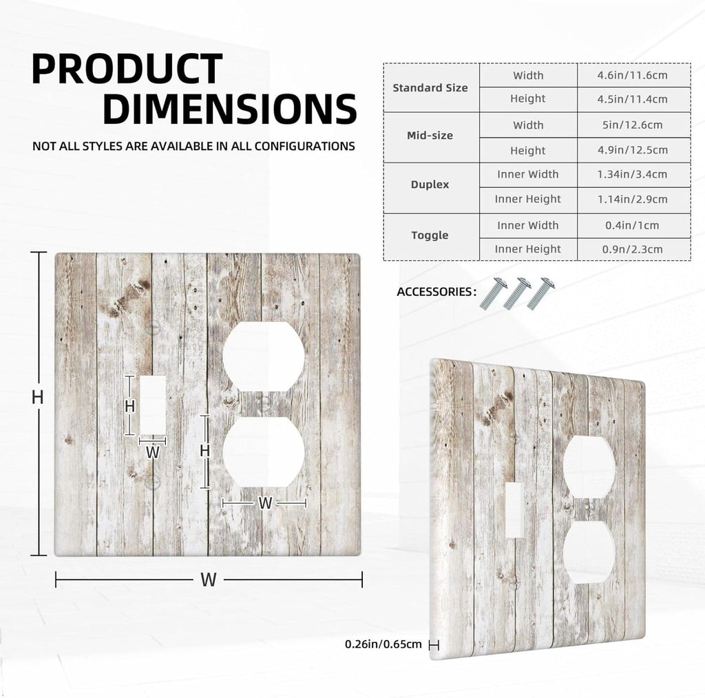Vintage Light Wood Retro Rustic White Gray Oak Print Wallplates 1 Toggle 1 Duplex Switch Plate Electrical GFCI Faceplate Decorative Light Switch Covers for Farmhouse Home Decor