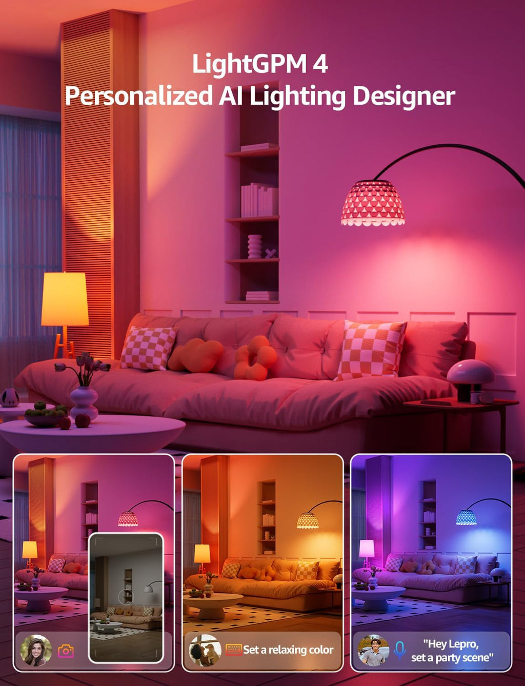 Lepro B1 AI Smart Light Bulbs - WiFi & Bluetooth RGBWW Color Changing LED Bulb Works with Alexa & Google Assistant, Personalized Al Lighting Designer, AI Voice Control, Music Sync, 2.4GHz Only, 4 Pack