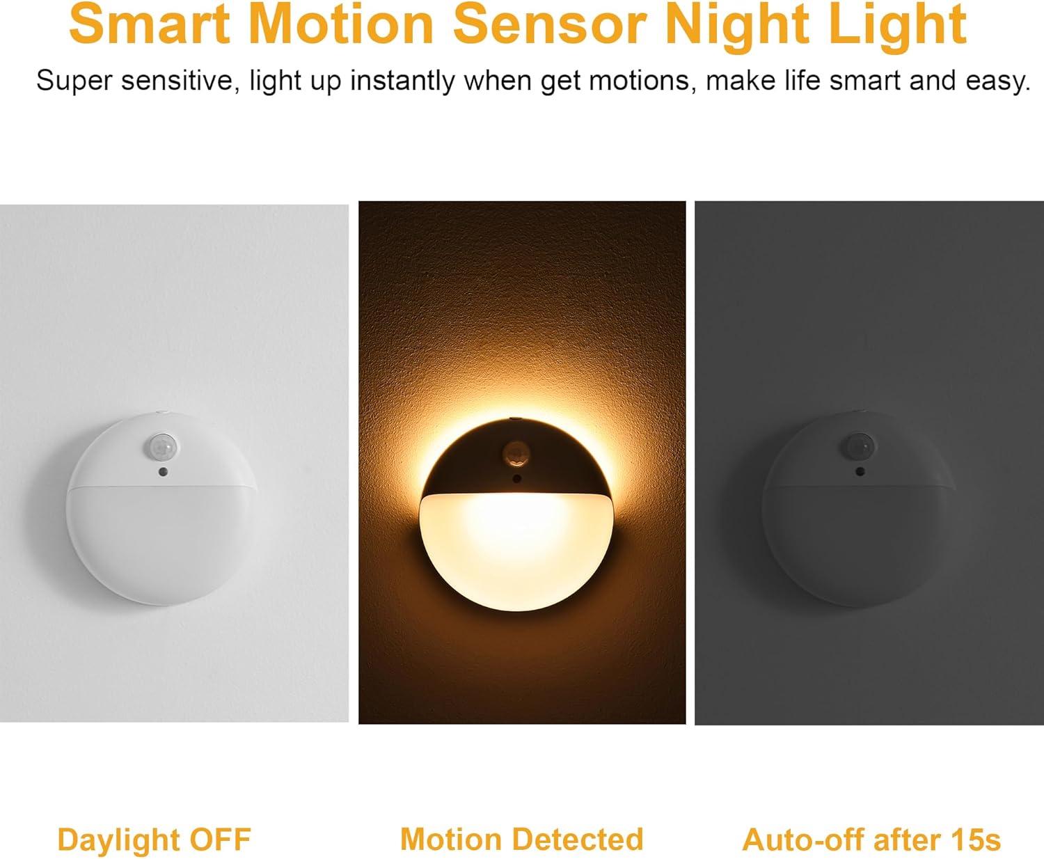 2 Pack Toliet Lights, 2.6" Small Motion Sensor Battery Night Light, Dimmable LED Nightlight, 3 Light Modes, Stick on Lights for Bathroom, Travel, Stairs, Cabinet, Bedroom, Kids, Warm Yellow