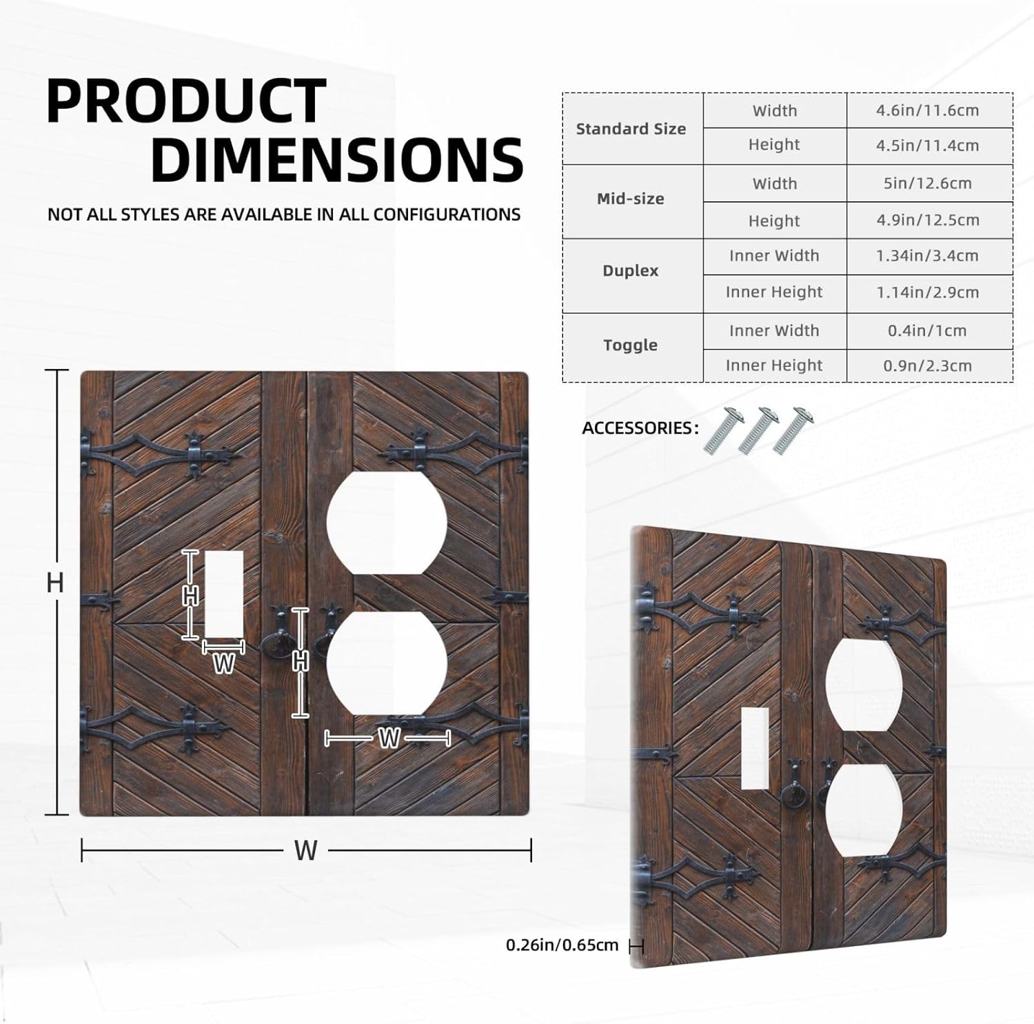 Decorative Outlet Covers Vintage Brown Wood Barn Door 2 Gang Wall Plate Single Toggle Duplex Light Switch Cover Switch Plate Covers for Farmhouse Bedroom Home Decor