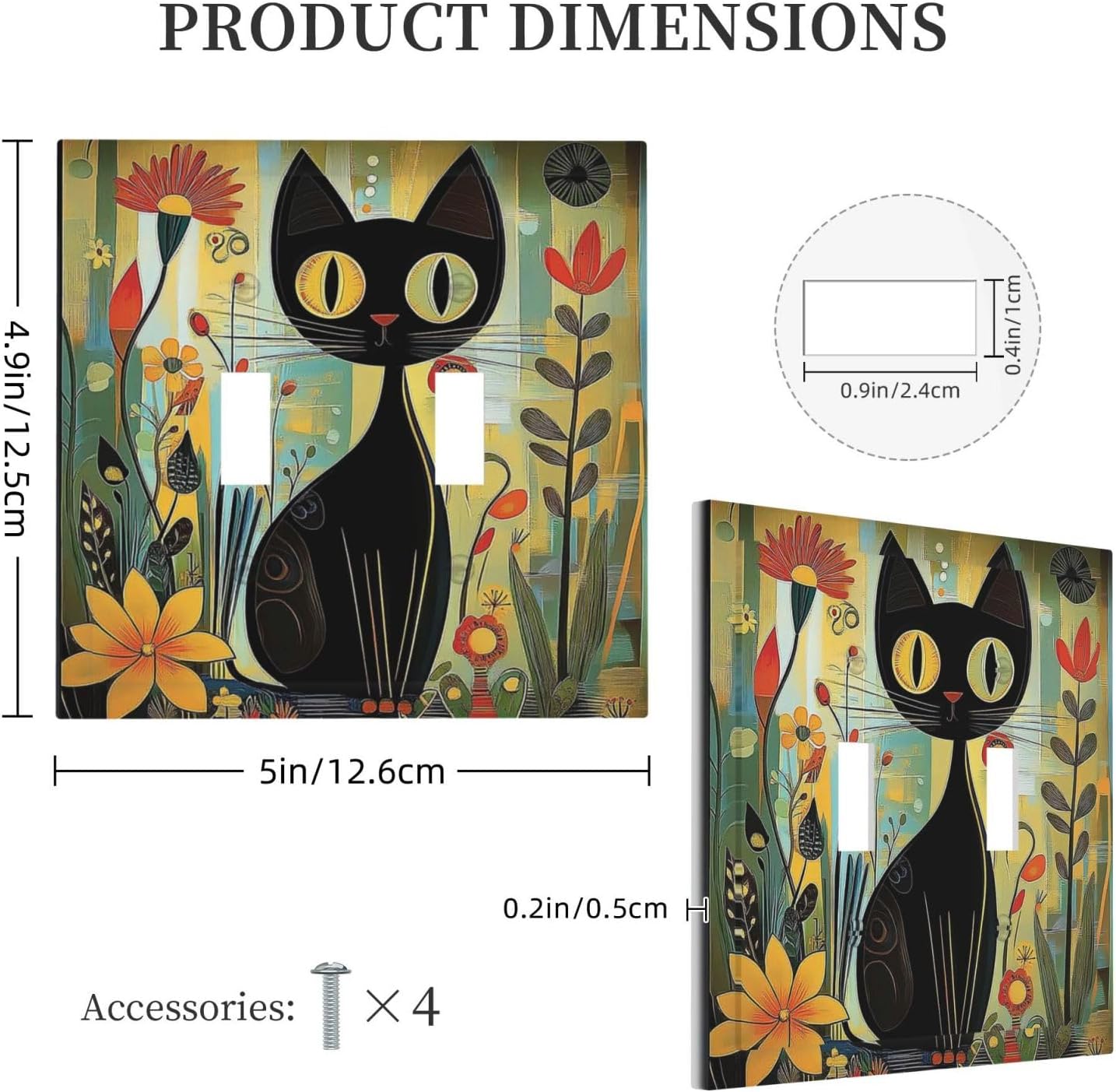 Funny Cat Retro Abstract Flowers Kitten Decorative Switch Plates 2 Gang Double Toggle Outlet Light Switch Cover Wall Plate Electrical Faceplate For Kids Room Bed Room Decor