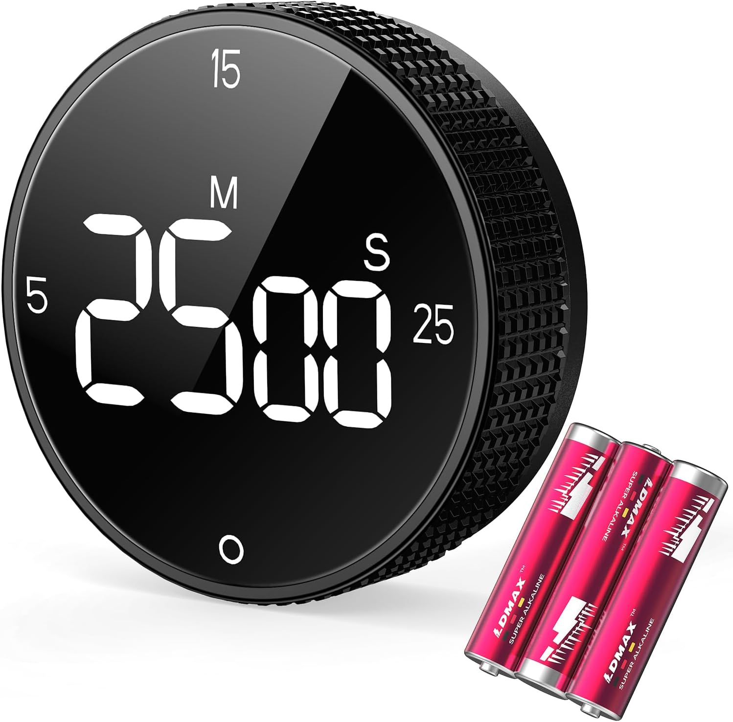 Magnetic Kitchen Timer for Cooking with Loud Alarm - Large LED Display Rotating Countdown Pomodoro Timer, Preset 5/15/25 Mins Easy for Seniors and Kids，for Baking Grilling Studying