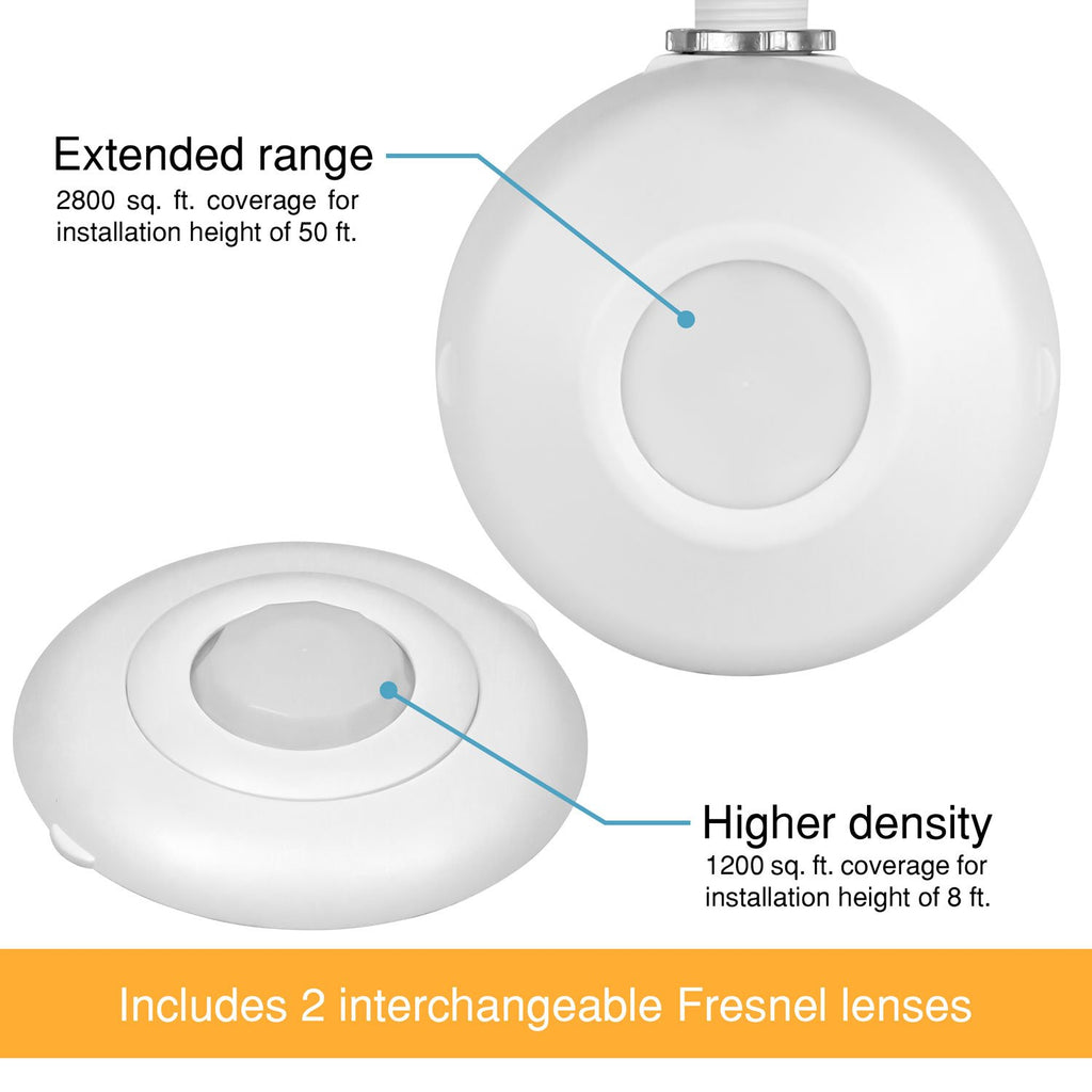 ENERLITES High Bay 360 Degree PIR Line Voltage Ceiling Occupancy Motion Sensor w/Daylight Harvesting Dimming, 1200-2800 sq. ft. Coverage, 120-277VAC, Commercial/Industrial, UL Listed, MPC-50HD, White