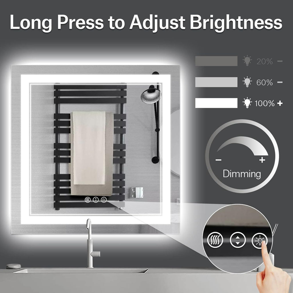 36 x 36 Inch Led Mirror for Bathroom, Backlit and Front Lighted Bathroom Vanity Mirror with Lights, Anti-Fog, 3 Colors Dimmable, Memory, Shatterproof Wall Led Mirror
