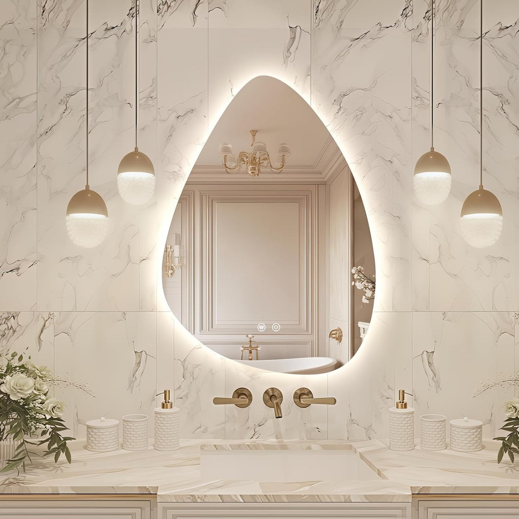 Niccy Irregular LED Bathroom Mirror, 20"x28" Asymmetrical Backlit Vanity Wall Mirrors, Frameless Lighted Mirrors for Bedroom, Living Room, Modern Smart-Mirror with Anti-Fog, Dimmable, Memory Function