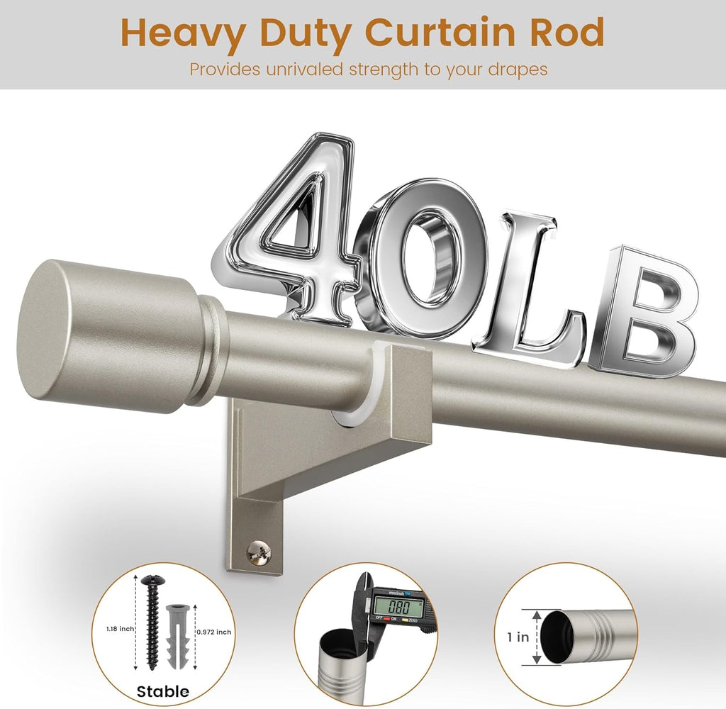 Nickel Aluminium Curtain Rods for Windows,1 Inch Adjustable Curtain Rod 32 to 45 Inch,Heavy Duty Drapery Rods with Thicken Bracket,Modern Single Rod with Aluminium Finials