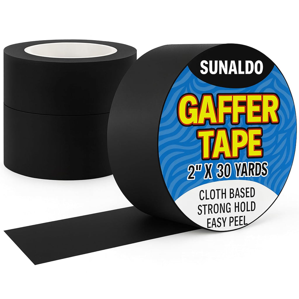 Gaffers Tape Heavy Duty, Easy to Rip, Residue-Free Professional Grade Floor Tape for Electrical Cords, Matte Finish Non Reflective, Weather Resistant (3, Black, 2" x 30 Yards)