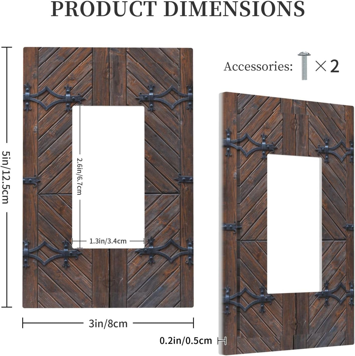 Decorative Outlet Covers Vintage Brown Wood Barn Door 1 Gang Rocker Light Switch Cover Plate Single Decora Light Switch Covers Wall Plate Faceplate for Home Decor （2 Pack）