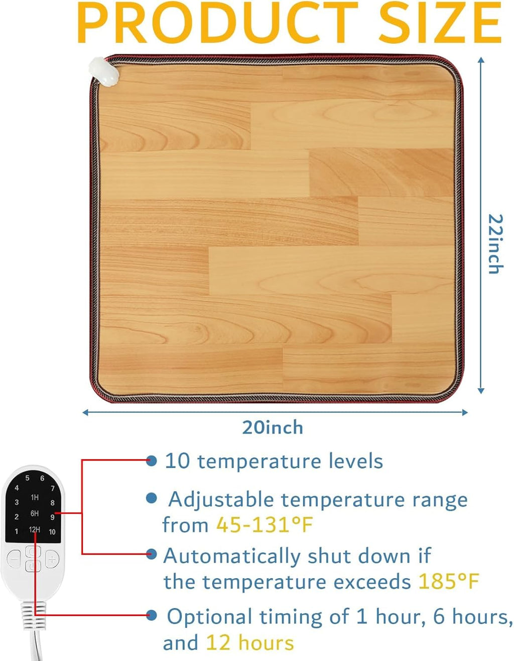 PVC 110V Heated Floor Mat Heater for Foot Warmer Under Desk 22 x 20 Inch Electric Heating Pad Energy Saving Carpet Pad Indoor Floor Heated Rug for Home Office Bathroom House Brown