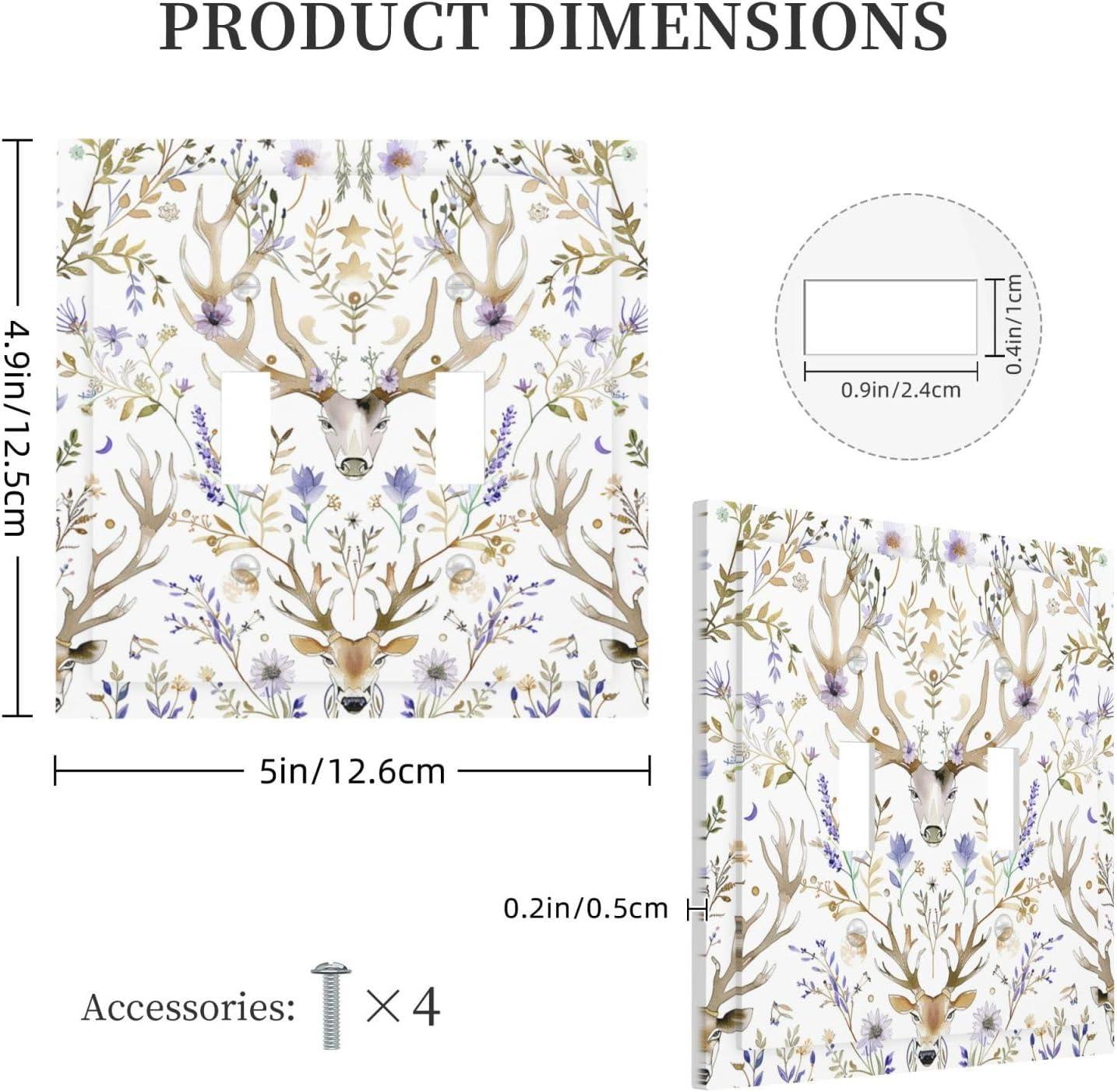 Decorative Switch Plates Gothic Retro Floral Damask Elk Wild Flower 2 Gang Double Toggle Outlet Light Switch Cover Wall Plate Electrical Faceplate For Bed Room Living Room Decor