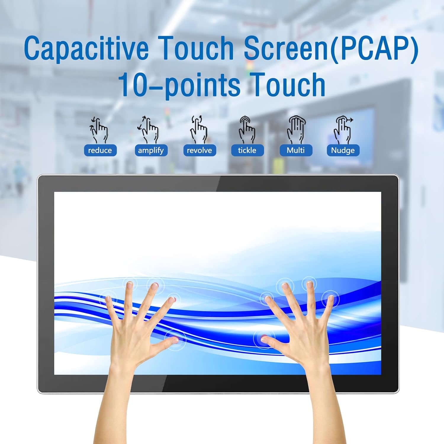 GreenTouch 15.6 Inch High Resolution Embedded Touch Screen Industrial Monitor, Front IP65 Panel Rugged Metal Case Display - 1920x1080