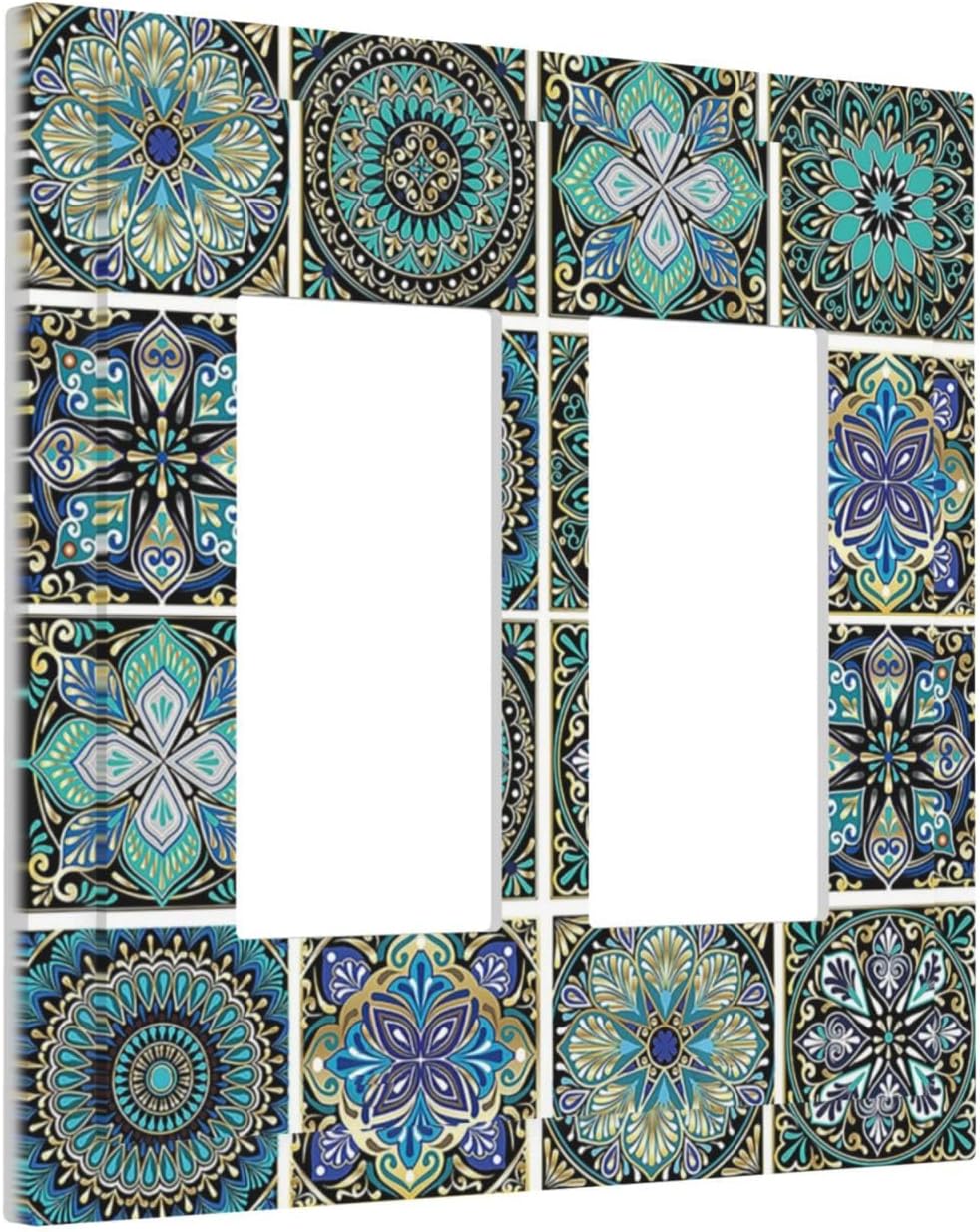 Decorative Outlet Covers Mandala Decorative Rustic Vintage Turquoise Pattern 2 Gang Double GFCI Rocker Electrical Wall Panels Light Switch Cover Plate for Bedroom Bathroom Decor
