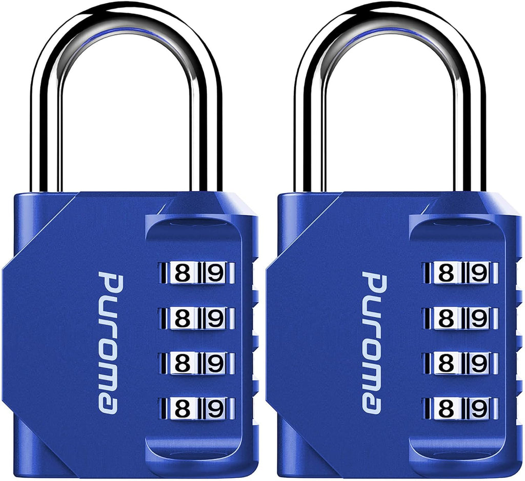 Puroma 2 Pack Combination Lock for Locker 4 Digit Outdoor Waterproof Padlock for School, Gym, Sports, Fence, Toolbox, Gate, Case, Outdoor, Hasp Storage (Blue)