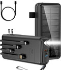Portable Charger with Built in Cable and Wall Plug 50000mAh PD30W Fast Charging Solar Power Bank with 5 Output & 2 Input Dual LED Flashlights Phone Holder External Battery Pack (Black)