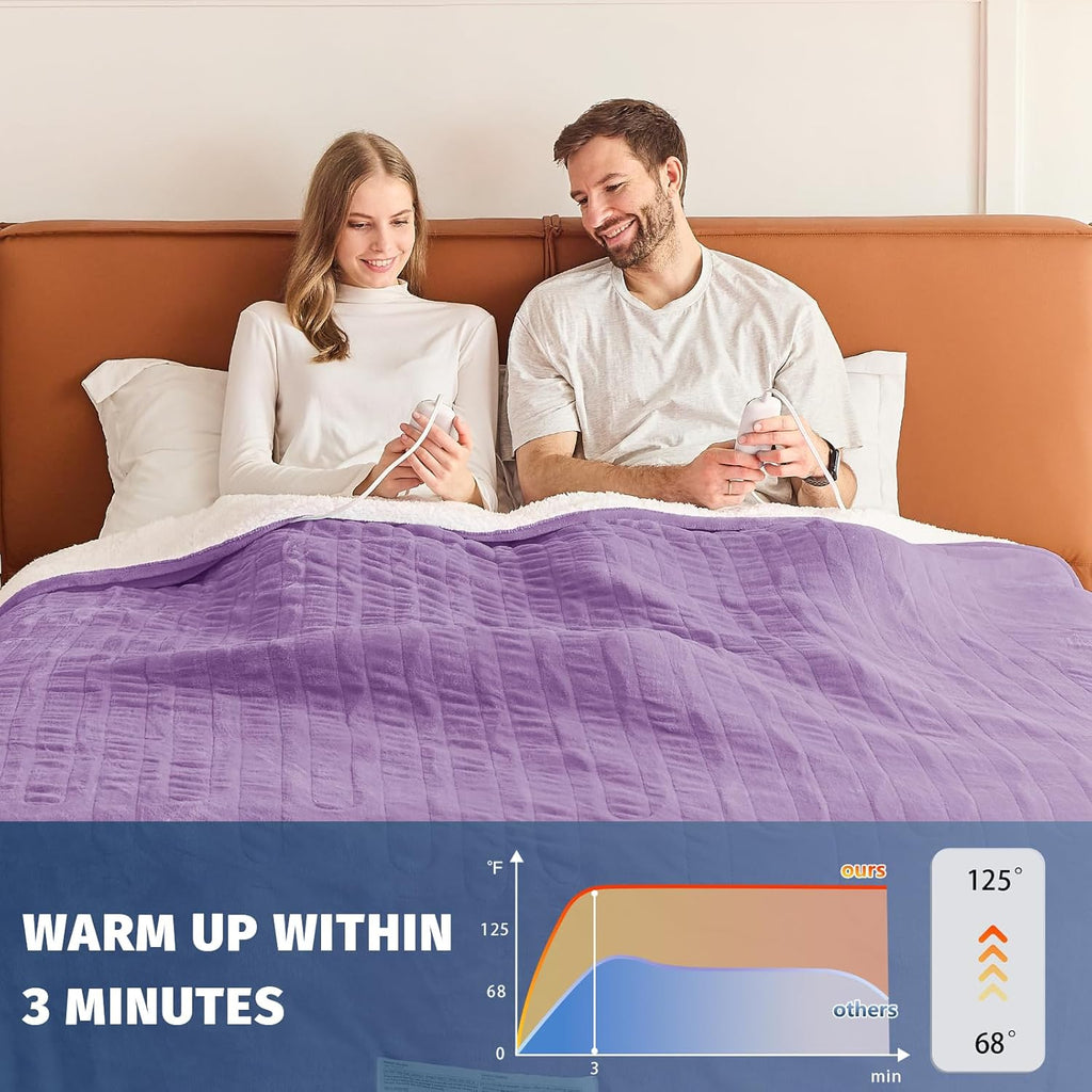 Heated Electric Blanket Queen Size - 84" x 90" Heating Blanket with Dual Control, 10 Heating Levels & 8 Hours Auto Off, Soft Warm Flannel Blanket, Christmas Birthday Gifts for Senior Grandma