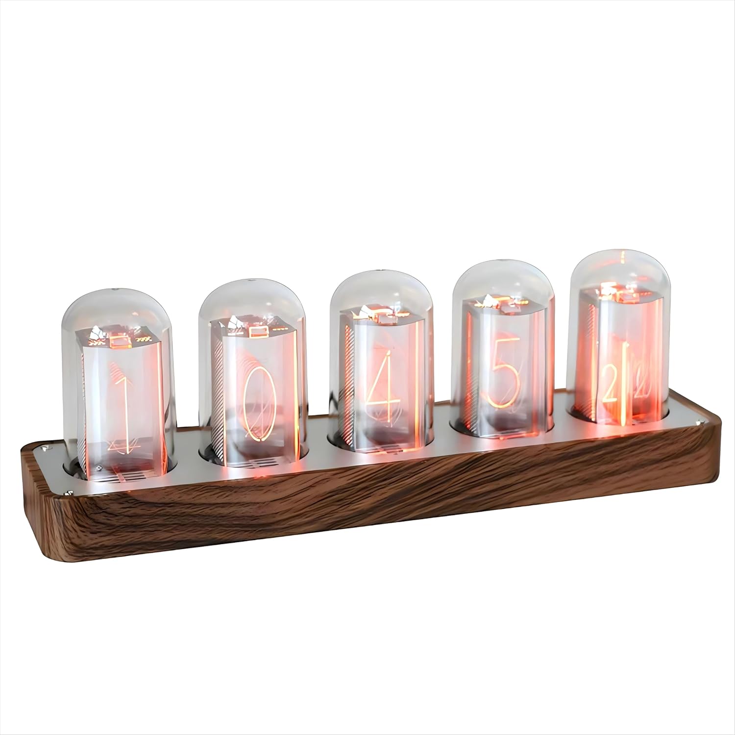Nixie Tube Clock with Wi-Fi SYNC, Alarm & Timer, 12/24H Display, No Assembly Required - A Retro Gift for Friends (Wood Grain)