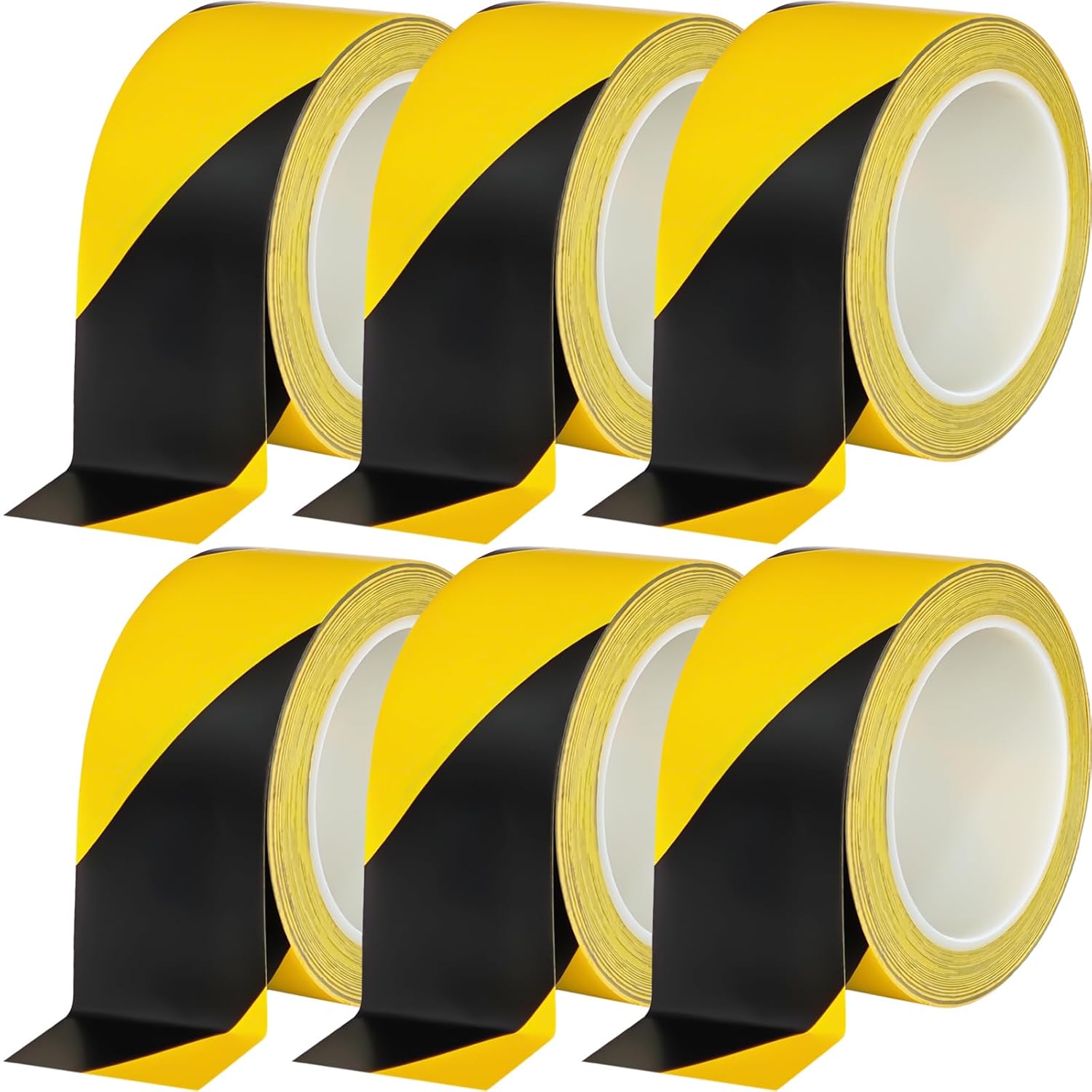 Beieverluck 6 Rolls Black & Yellow Caution Tape Roll 2'' x 108 FT Warning Safety Tape Floor Marking Tape Hazard Tape for Warehouse, Gym, Walls, Pipes and Equipment