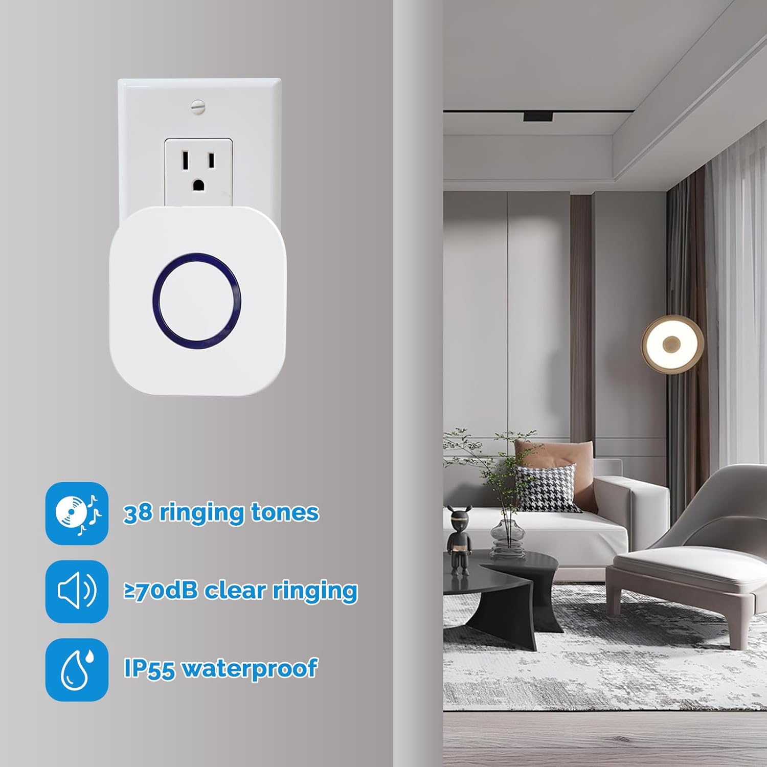 Wireless Caregiver Pager Call Button System with Emergency Buzzer Buttons SOS Alert, 38 Melodies AB Buttons 1000+ Feet Range for Elderly Disabled Home Care, 1 Receiver + 2 Transmitters White