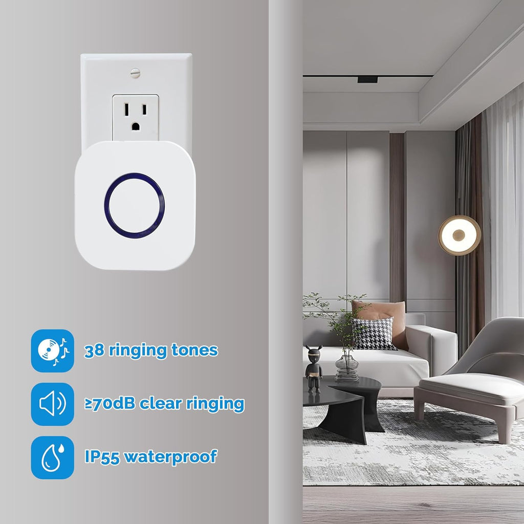 Wireless Caregiver Pager Dual Receiver Home Alert System with Emergency Call Bell SOS Buzzer Buttons for Elderly Parents 1000+ Feet Range 38 Melodies AB Buttons No Monthly Fee 2RX+2TX White
