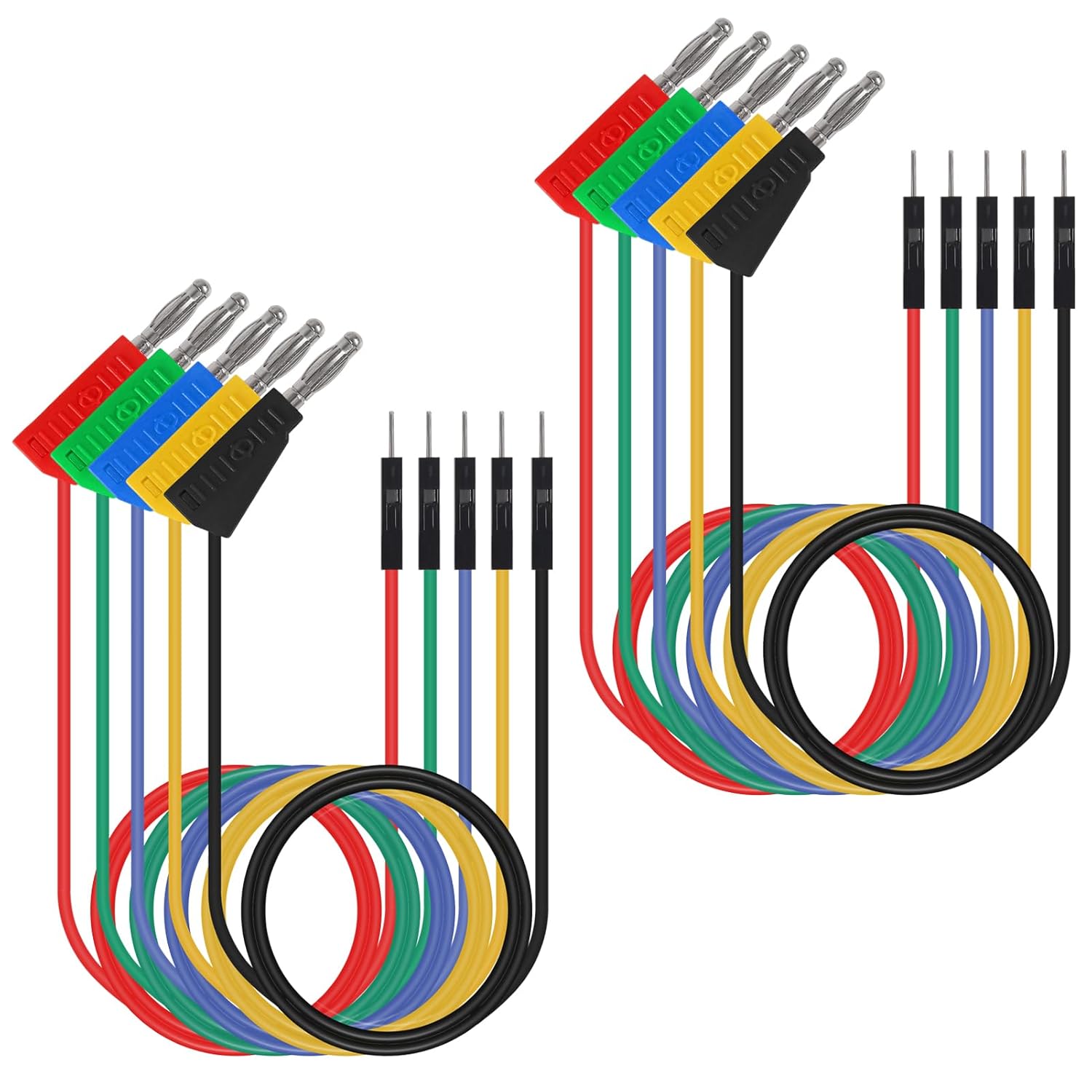 10PCS Stackable Banana Plug to Breadboard Male Jumper Wires, 22AWG Soft Flexible Silicone Test Leads, 4MM Banana Plug to Jumper Wires for Electrical Testing, 27.5CM