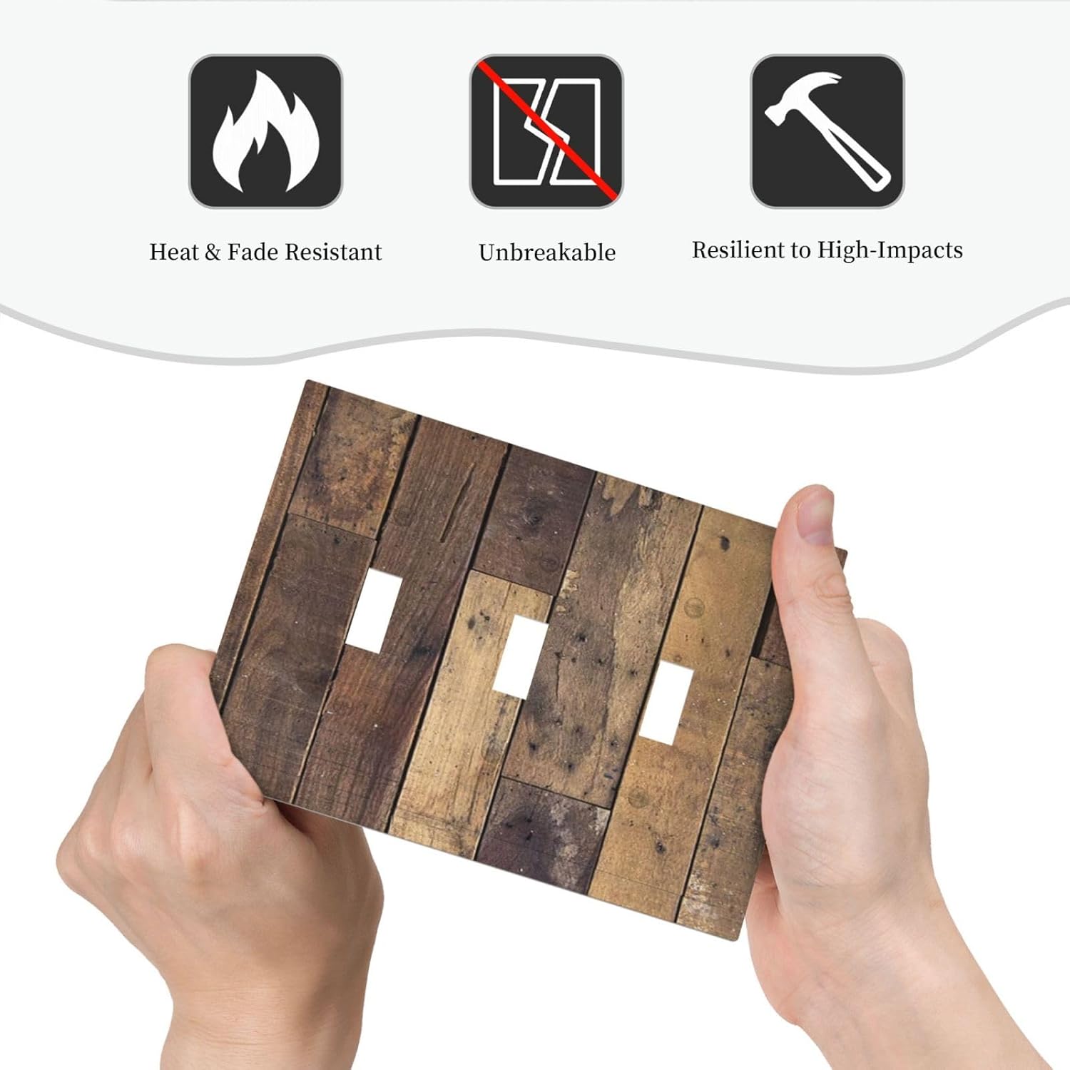 Cool Brown Wood Style Vintage Rustic Print Decorative Switch Plates 3 Gang Wall Plate Triple Toggle Light Switch Cover Faceplate Electrical Wall Panels for Farmhouse Home Decor