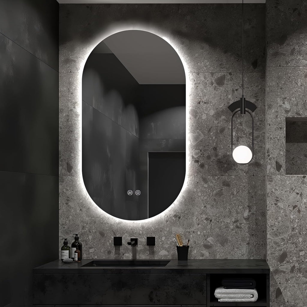 Niccy Oval LED Bathroom Vanity Mirror, 55x28inch Frameless Backlit Mirror with Light, Smart Anti-Fog Waterproof Mirror with Memory Function Dimmable Lighted Mirror