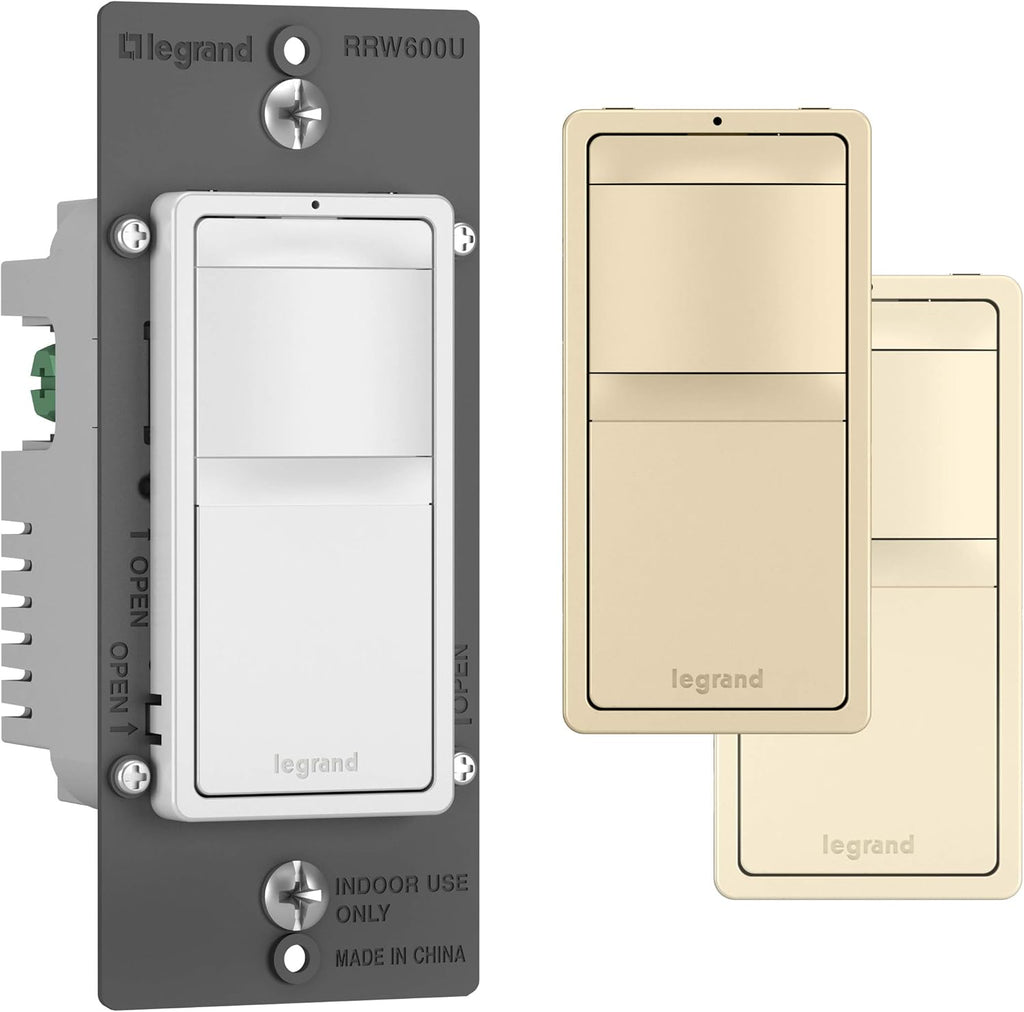 Legrand radiant RRW600UTCCCV4 600W Occupancy Motion Sensor Light Switch, 180 Degree Coverage, Auto On/Auto Off, Single Pole, White/Light Almond/Ivory (1 Count)