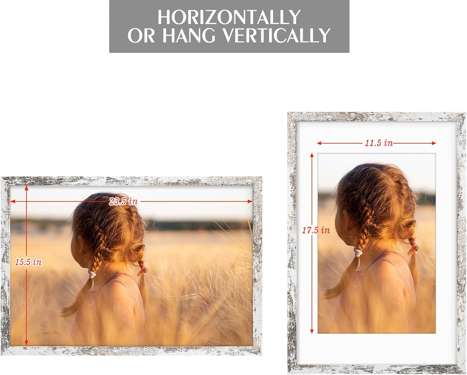 Golden State Art, 16X24 Picture Frame with Mat for 12X18 - High Definition Glass Wall Mounting Horizontal Vertical Display (Weathered White, 2 Pack)