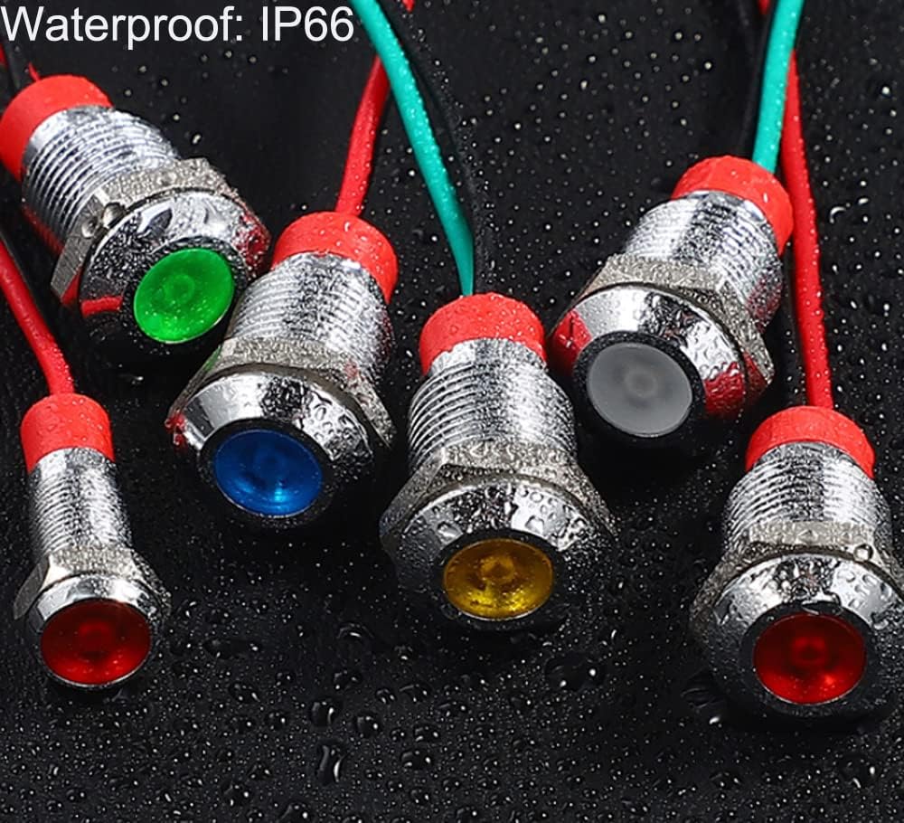 5pcs LED Metal Indicator Light 10mm Waterproof Signal Lamp Pilot Dash Directional with Wire AC/DC 12-24V(Yellow)