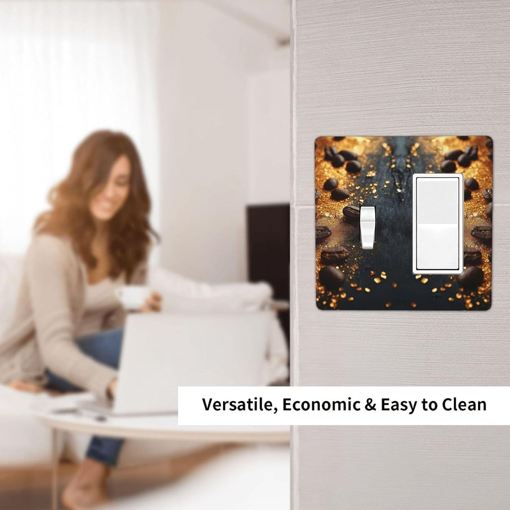 Decorative Outlet Covers Black Wood Board Gold Dust Coffee Beans 2 Gang 1 Gang Wall Plate Cover Single Toggle Rocker Combo Light Switch Cover Plate Face Plate