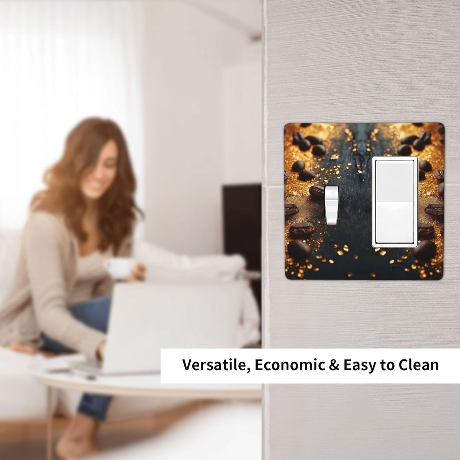 Decorative Outlet Covers Black Wood Board Gold Dust Coffee Beans 2 Gang 1 Gang Wall Plate Cover Single Toggle Rocker Combo Light Switch Cover Plate Face Plate